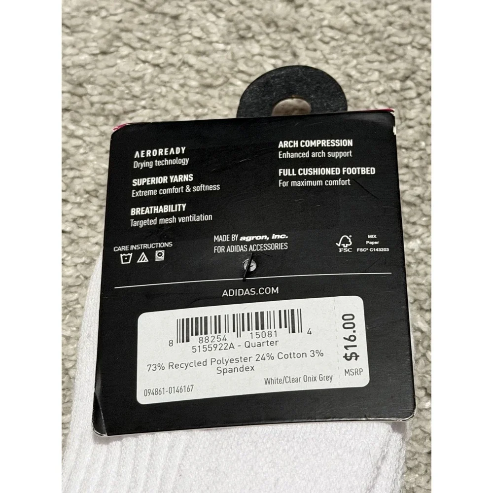 NWT Adidas White Women Aeroready Arch Compression Low Cut Socks 3 Pair Size 5-10